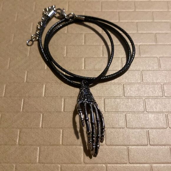 Creepy, Oversized Skeleton Hand Pendant, w/ Black Wax Cord Necklace - Picture 13 of 16